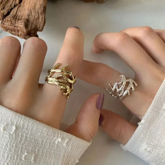 Minimalist 925 Sterling Silver Textured Wrap Ring Geometric Twist Branch Ring - Picture 1 of 7